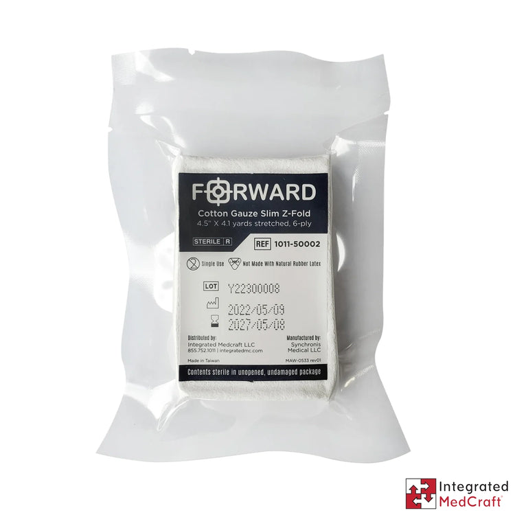 Forward Cotton Gauze Slim Z-Fold, 6 ply, Sterile, 4.5" x 4,1yds,