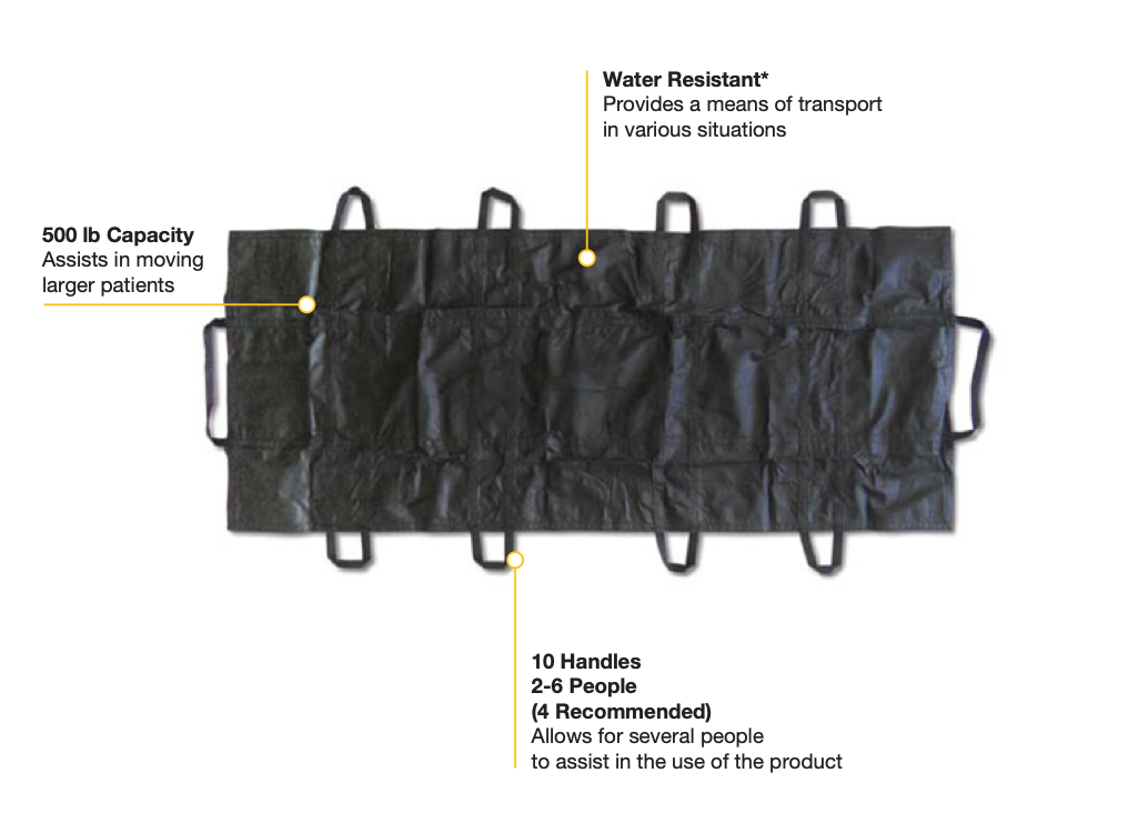 The MedSource Fast Stretcher assists in the transport of the sick and injured in difficult circumstances. Light and strong, the small size makes it easy to store. Ten handholds allow for several people to assist in moving larger patients.