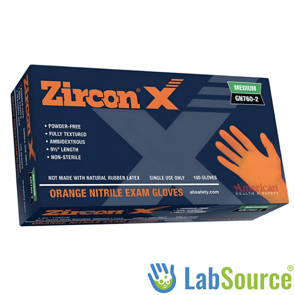 Zircon X Orange Nitrile Exam Gloves, PF, Small, 10 Boxes/Case