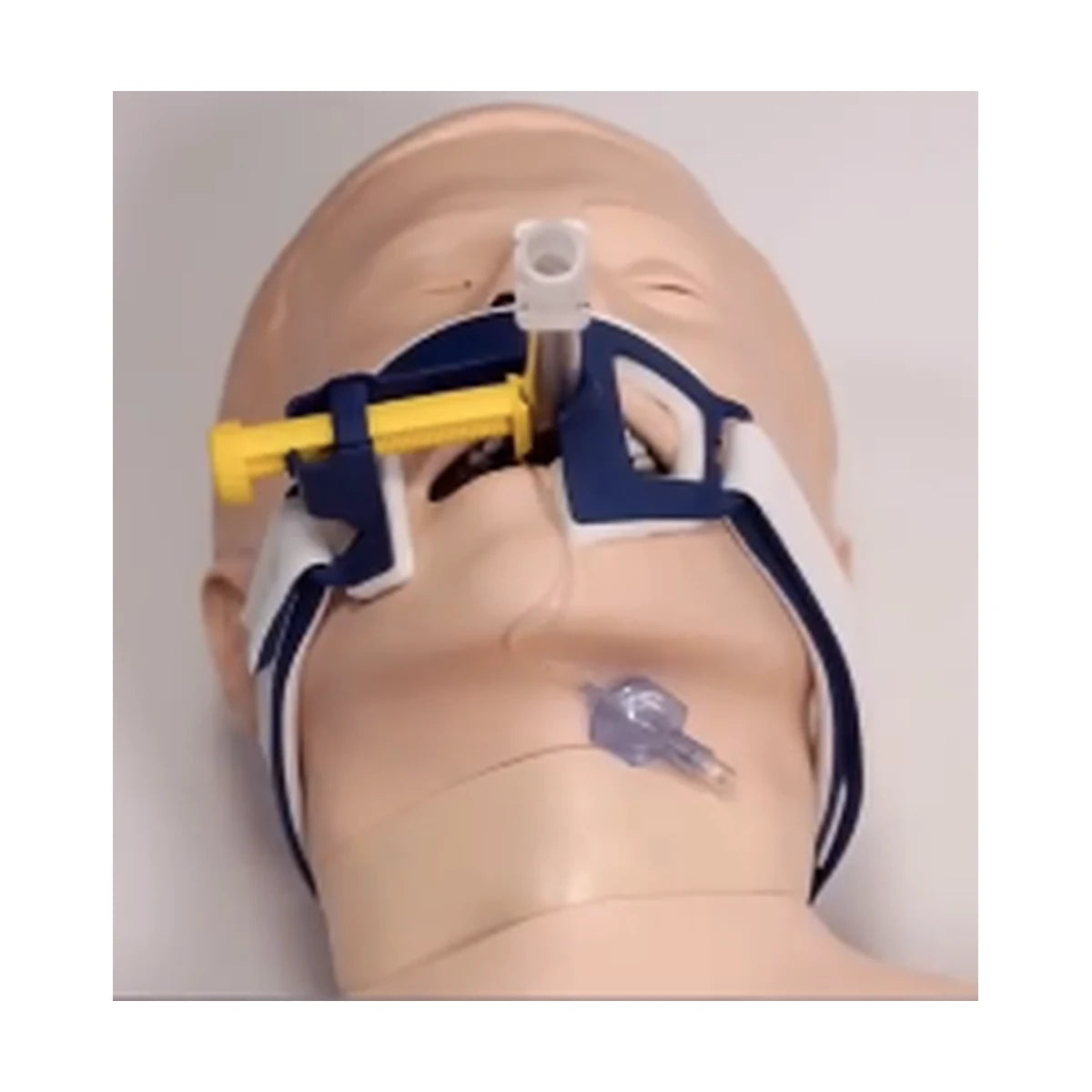 Laerdal Thomas Select endotracheal tube holder 600-42500 clamping an ET tube on an adult airway manikin - Pacific Biomedical