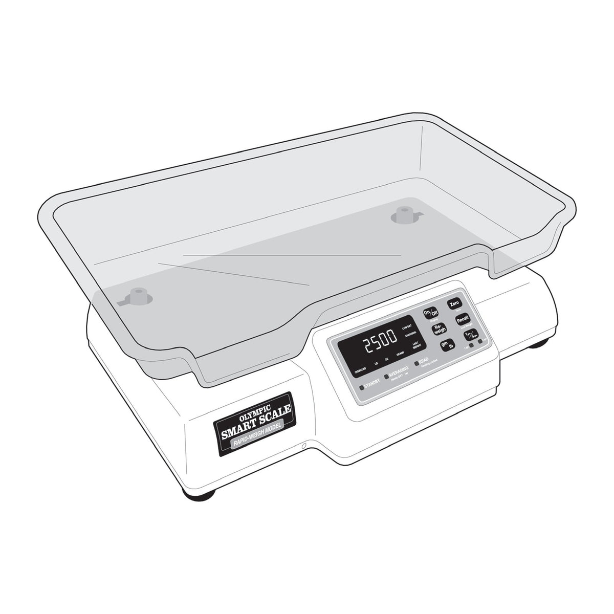Olympic Smart Scale weighing head with Easy Lift tray and LED display, line drawing