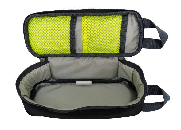 RapidLab 1.0 i-STAT case open showing mesh cartridge pockets and padded compartment