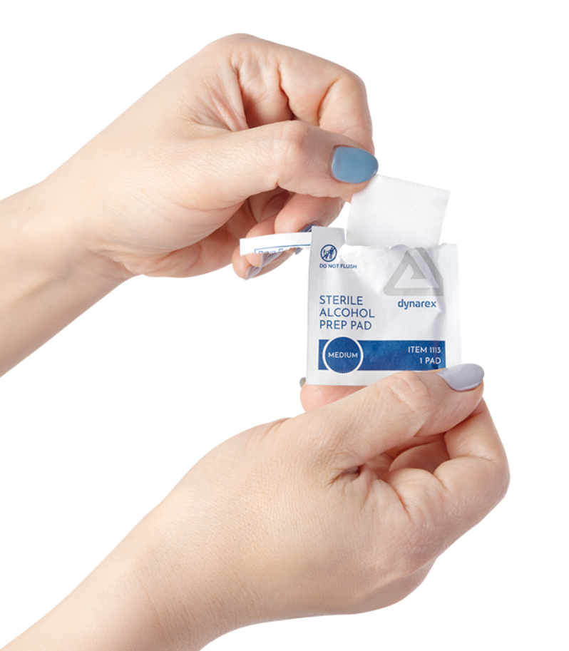 Example of a medium sized sterile alcohol prep pad