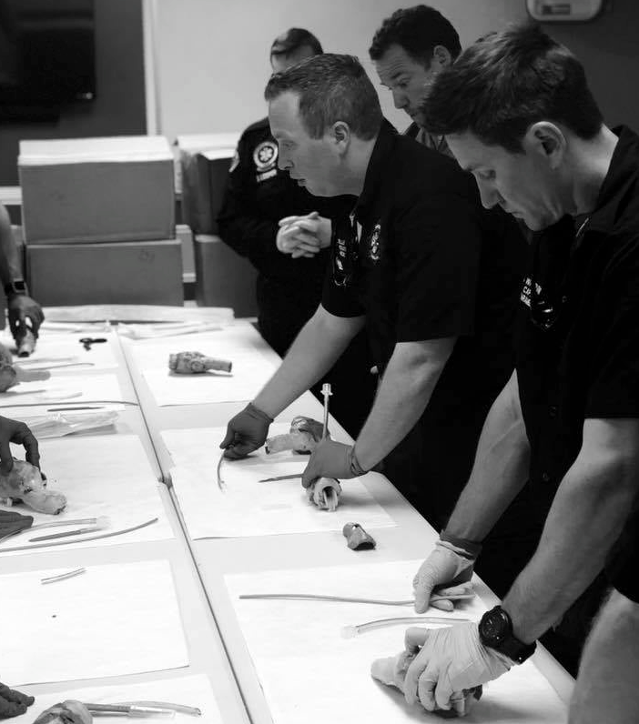 L.J. Relle leading surgical crycothyrotomy training with Slidell Fire Dept. SFD was among the first in Louisiana to deploy this advanced life saving technique.