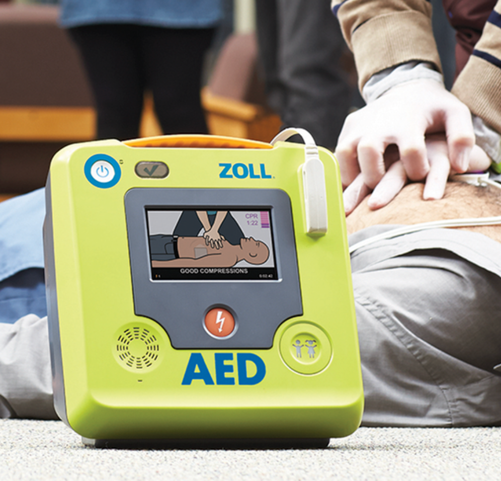 Zoll AED being deployed to save a victim of sudden cardiac arrest.