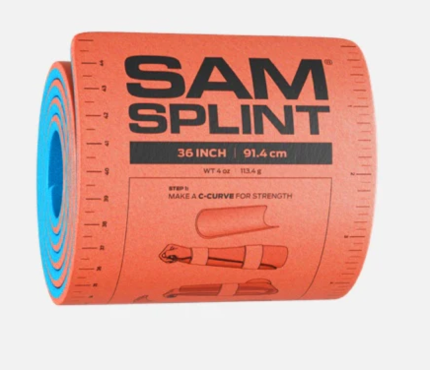 rolled sam splint for EMS and Fire Departments. Used to splint broken bones. Touting unrivaled flexibility, SAM® Splint bends into any simple curve, becoming exponentially stronger and more supportive. PN: SP506-OB-EN