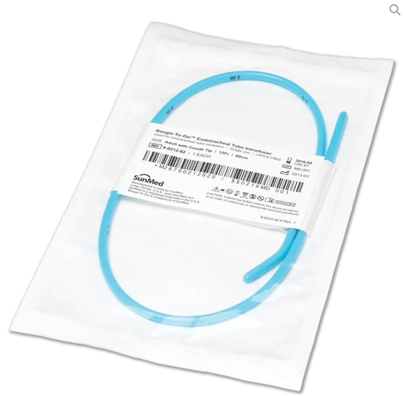 Endotracheal Tube Introducer BougieToGo fits ET Tubes Size 6-11. Strategically coiled to assist in storage in small places. Sunmed Bougie to go. PN: 9-0213-82