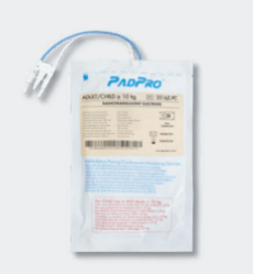 PadPro pre-connected multi-function electrodes/defibrillation pads. Connects to AED's and Cardiac monitor trucking cables without the need for opening the package.