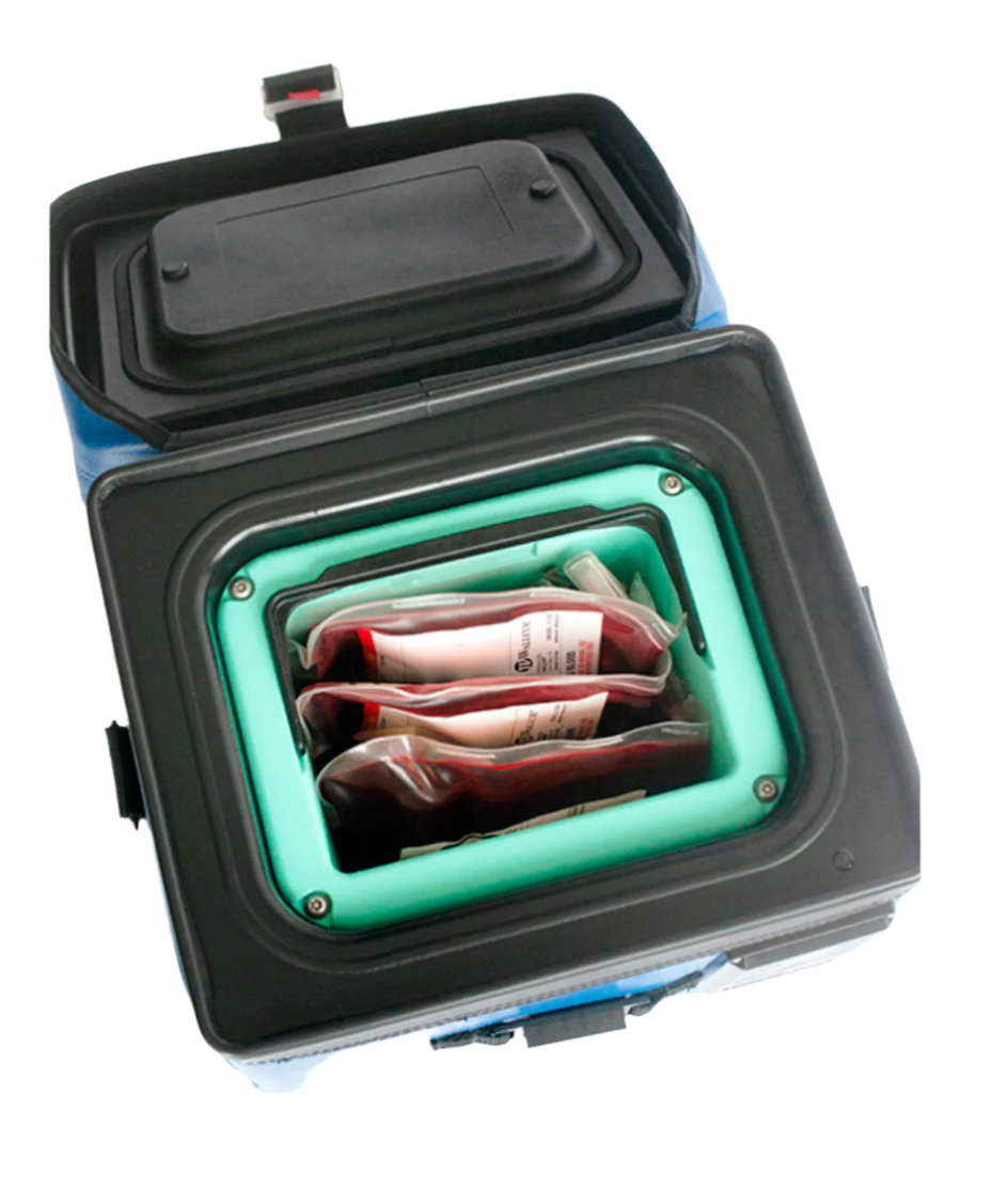 Delta Ice 2L Blood Cooler packed with 4 units of blood. PN: A-001356BL