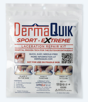 DermaQuik Sport & Extreme Laceration Repair Kit featuring stronger adhesive material for performance in harsh environments. PN: 62552