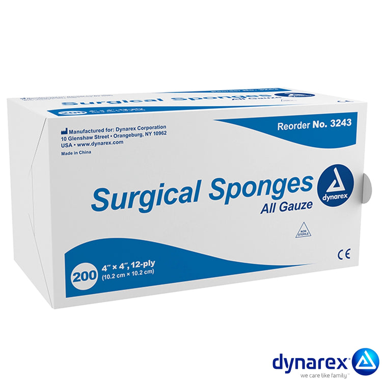 4" x 4" 12 Ply Surgical Gauze Sponge, 200/Box 
