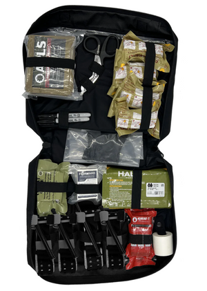 The Crowd First Aid Kit (C-FAK) is made in the USA of 1000 denier nylon and webbing.  The kit is equipped with an adjustable shoulder strap and integrated carry handle. Ensure you are prepared for any bleeding control emergency. This kit contains necessary products for the treatment of bleeding control as well as hypothermia. In addition, the kit features a patient litter for rapid extraction of casualties.
