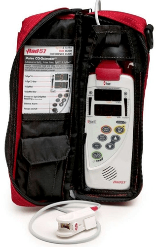 The Masimo 3735 can monitor SpO2,Pulse Rate (PR), Perfusion Index (Pi), Pleth Variability Index (PVi), Carboxyhemoglobin (SpCO). It comes with two monitoring probes for adults and pediatrics, a RC cable, EMS Carrying Case and Quick Reference Guide.