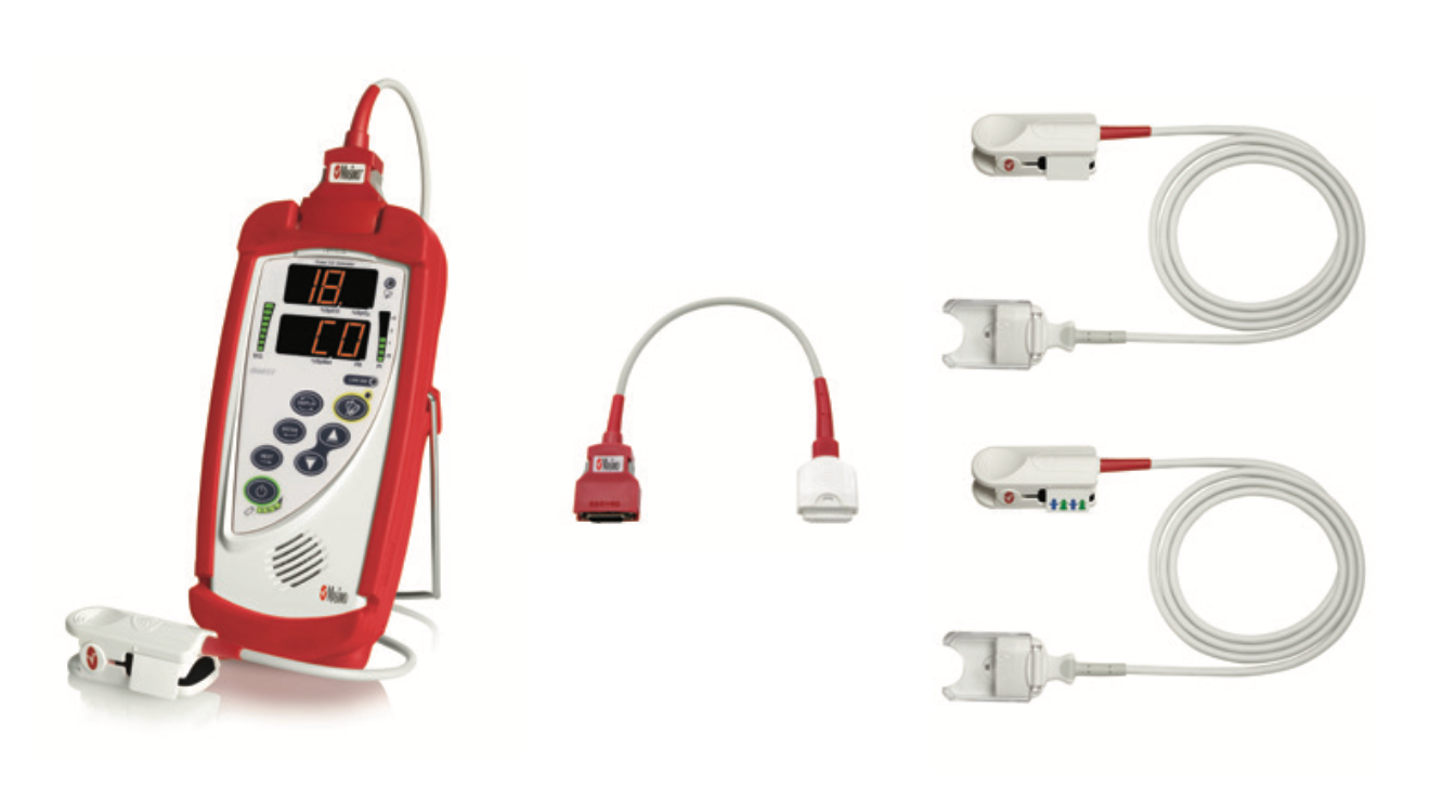 This EMS Kit comes with a Rainbow RC-1 Cable, Adult Rainbow DCI Sensor, Pediatric Rainbow® DCIP Sensor, Red EMS Carrying Case and can monitor normal pulse oximitery but also SpCO and SpMet.
