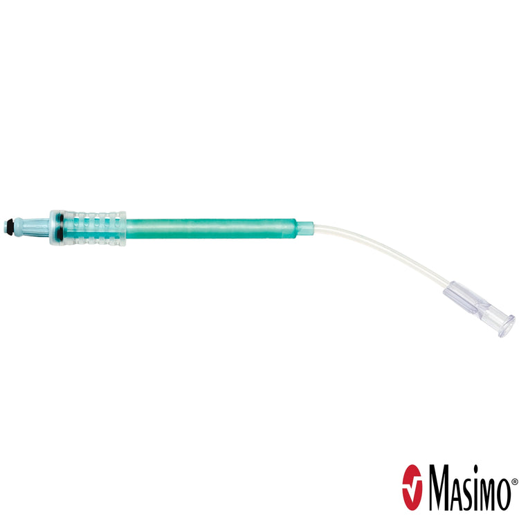 Masimo 3800 Normoline sidestream EtCO2 sampling line with teal moisture-wicking body and clear Luer connector