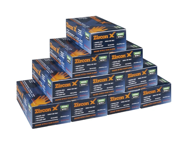 Zircon X Orange Nitrile Exam Gloves, PF, Small, 10 Boxes/Case