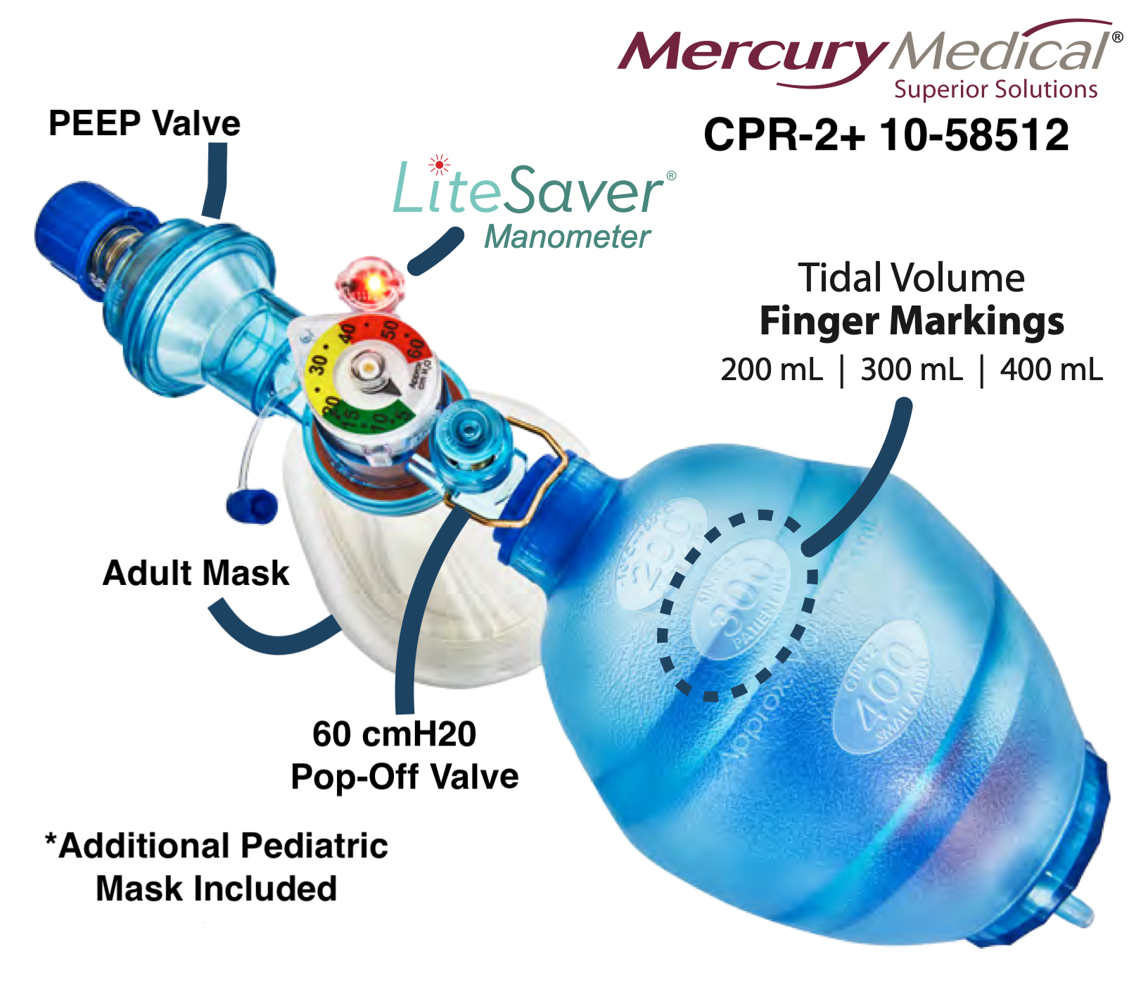 CPR-2+ 1000mL BVM with Tidal Markings - 10-58512, 6/Case