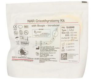 NAR Cricothyrotomy kit with tracheal tube and bougie in a compact package. Great for scalpel finger bougie technique. PN: 100048, NSN# 6515-01-540-7568