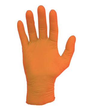 High Quality Orange Nitrile Exam glove on a white background