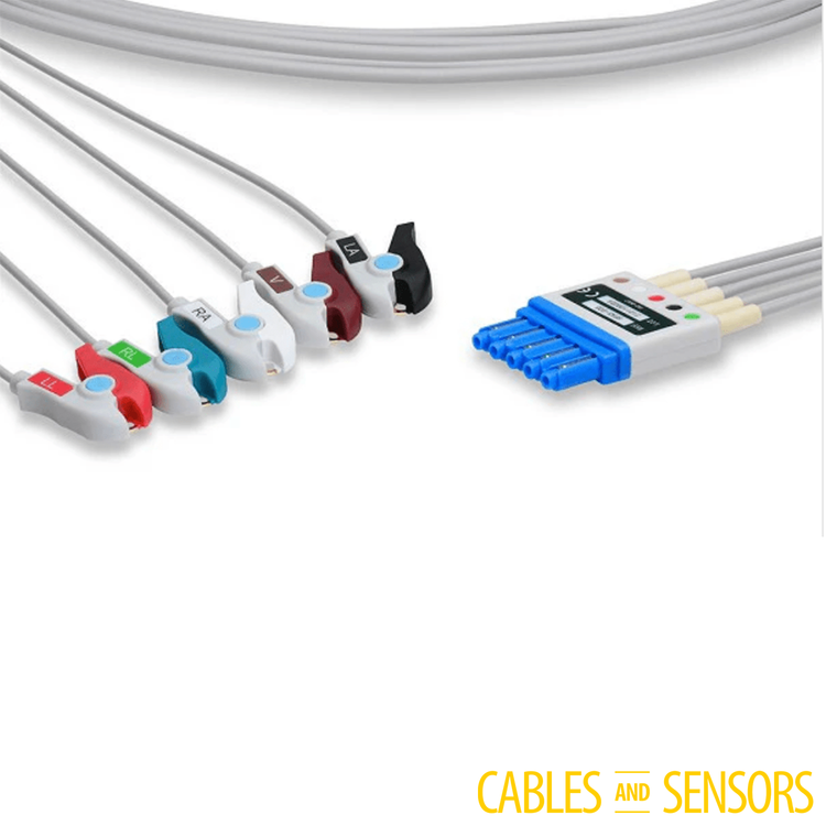 Philips Compatible ECG Leadwire, 5 Lead Pinch/Grabber Style Electrodes 