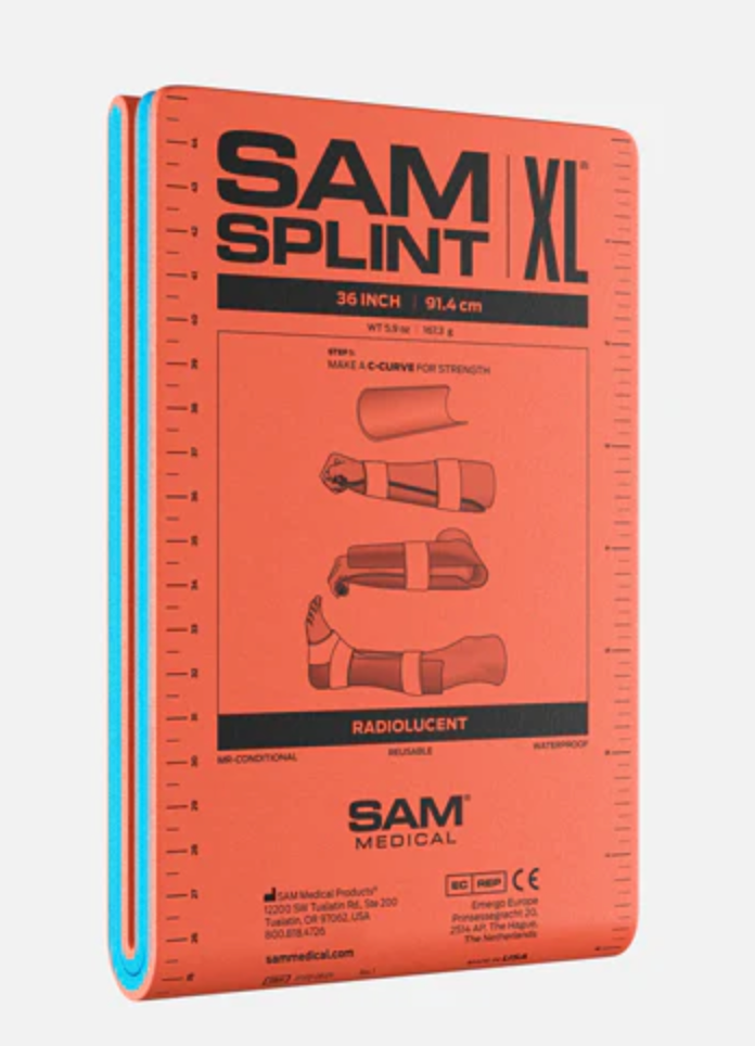 Touting unrivaled flexibility, SAM® Splint bends into any simple curve, becoming exponentially stronger and more supportive. PN: SP508-OB-EN.