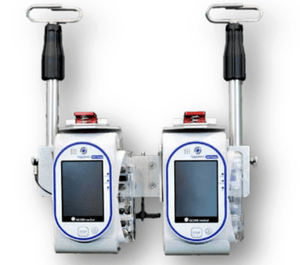 Sapphire Double Bridge Mount for Air and Ground EMS. Features IV Poles and easy access to pumps.