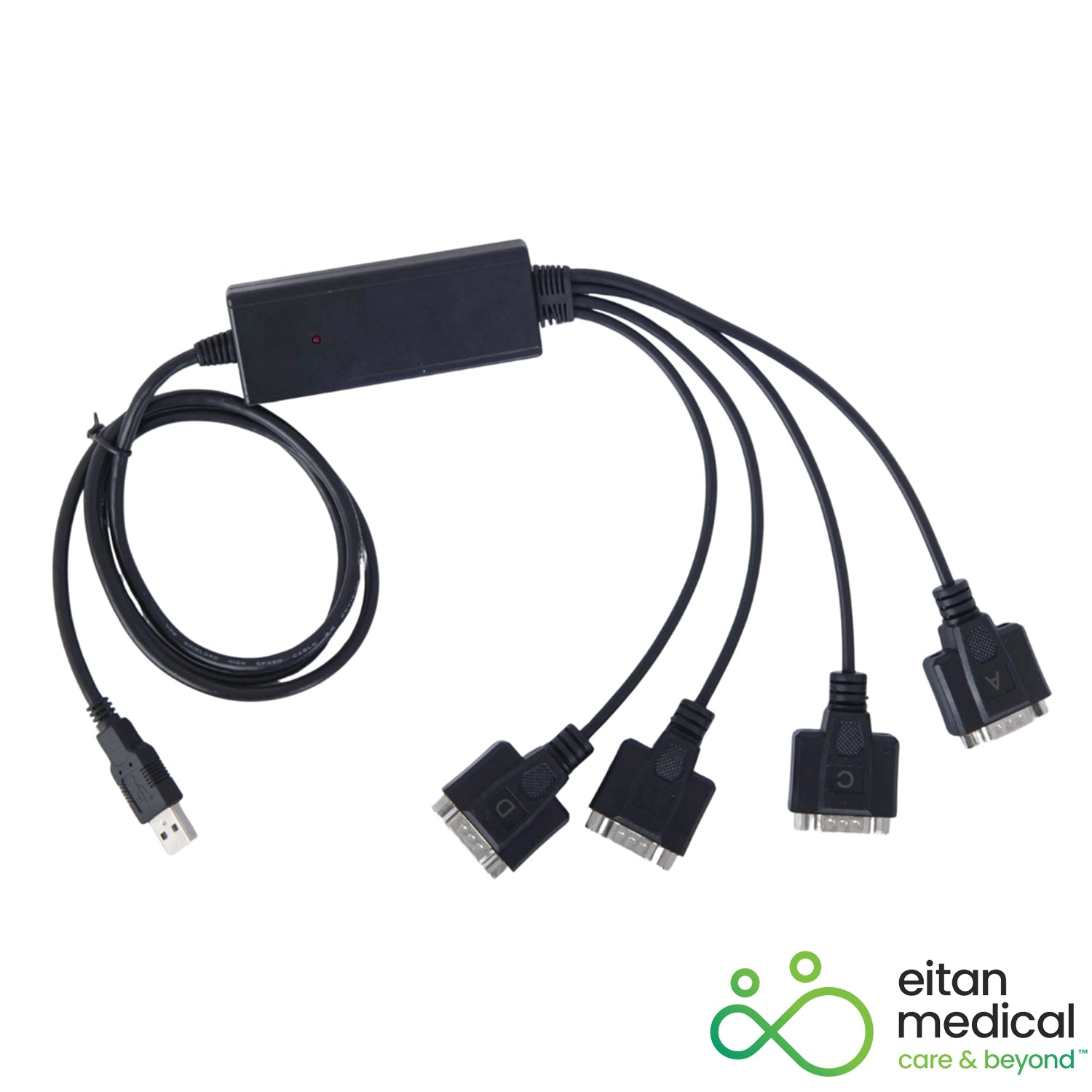 The USB to 4 port RS232 adapter provides 4 external COM ports to a computer. P/N 15077-102-0001