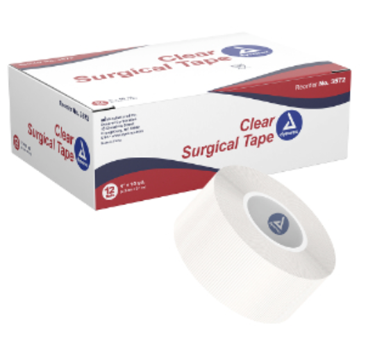 Clear Surgical Tape, 1&quot; x 10 yards, 12 rolls-bx, 12-bx/Case