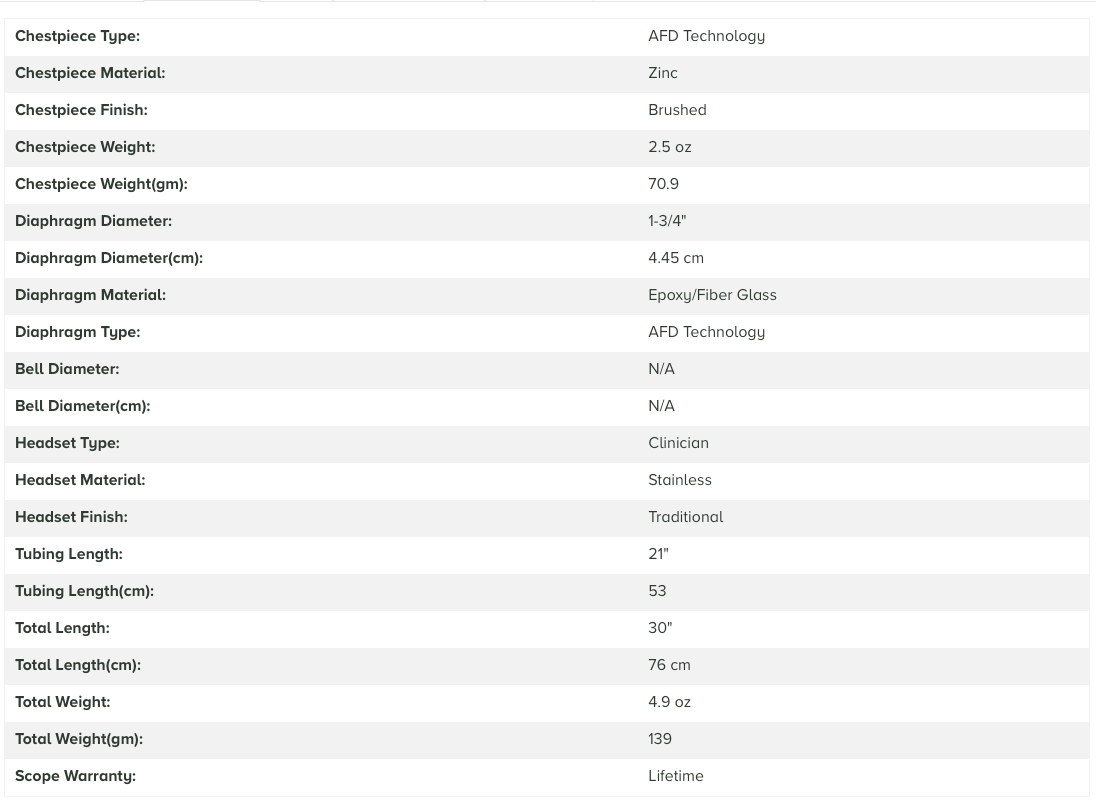 Technical specifications of ADC lightweight Adscope 612.