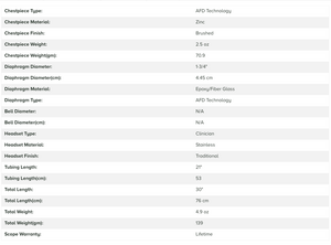 Technical specifications of ADC lightweight Adscope 612.