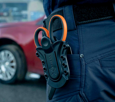 X shear scissors in a tactical holster