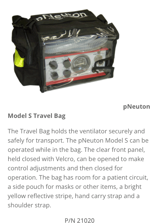 pNeuton Ventilator Model S Start-Up Kit: Includes Model S Ventilator, Travel Bag, and 8 ft High Pressure Oxygen Hose - Pacific Biomedical