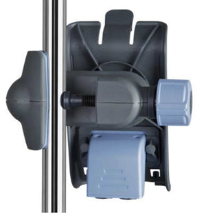 Rear view of Sapphire mini cradle with splitter (17000-026-0007) showing  dual connection ports for power and data on Eitan Sapphire infusion pump accessory for use with Sapphire FAST TEST and DLE.
