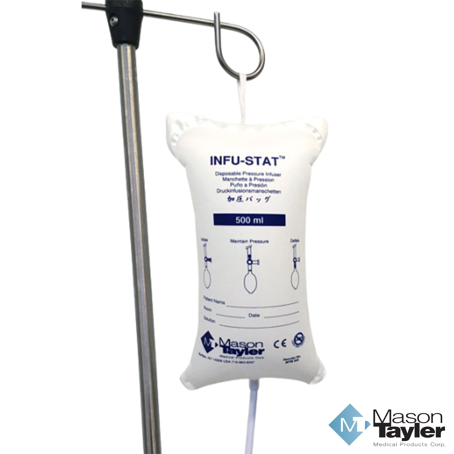 Infu-Stat 500mL disposable pressure infuser bag with color-coded gauge by Mason Tayler