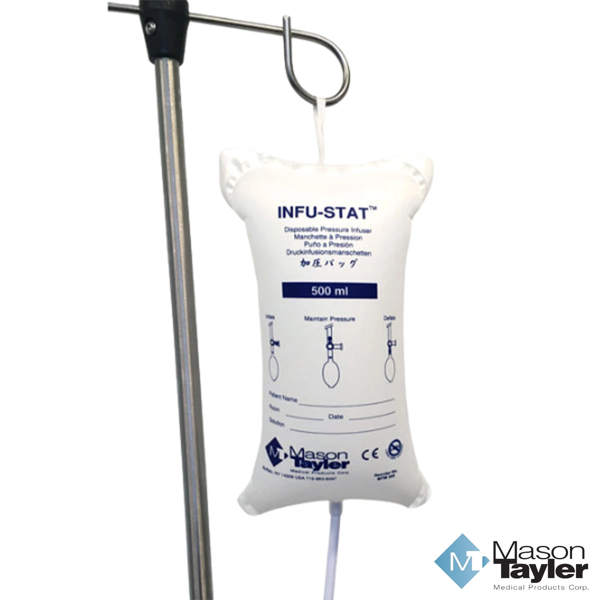 Infu-Stat 500mL disposable pressure infuser bag with color-coded gauge by Mason Tayler