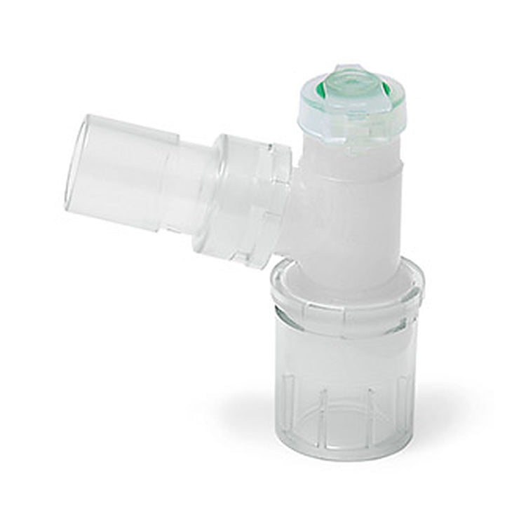 Intersurgical 1898000 double swivel elbow with double flip top cap with seal bronchoscopy port, 15 mm OD by 22 mm OD/15 mm ID