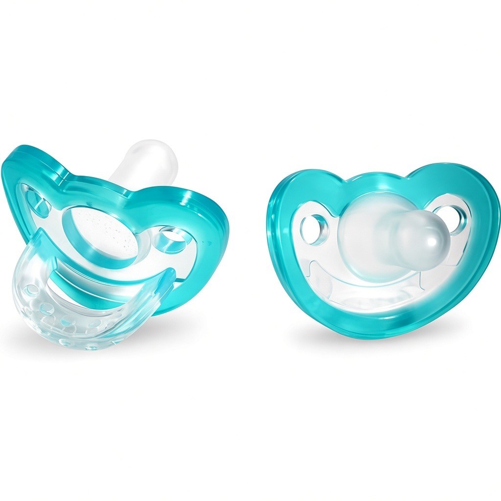 JollyPop Newborn teal pacifier front and side view