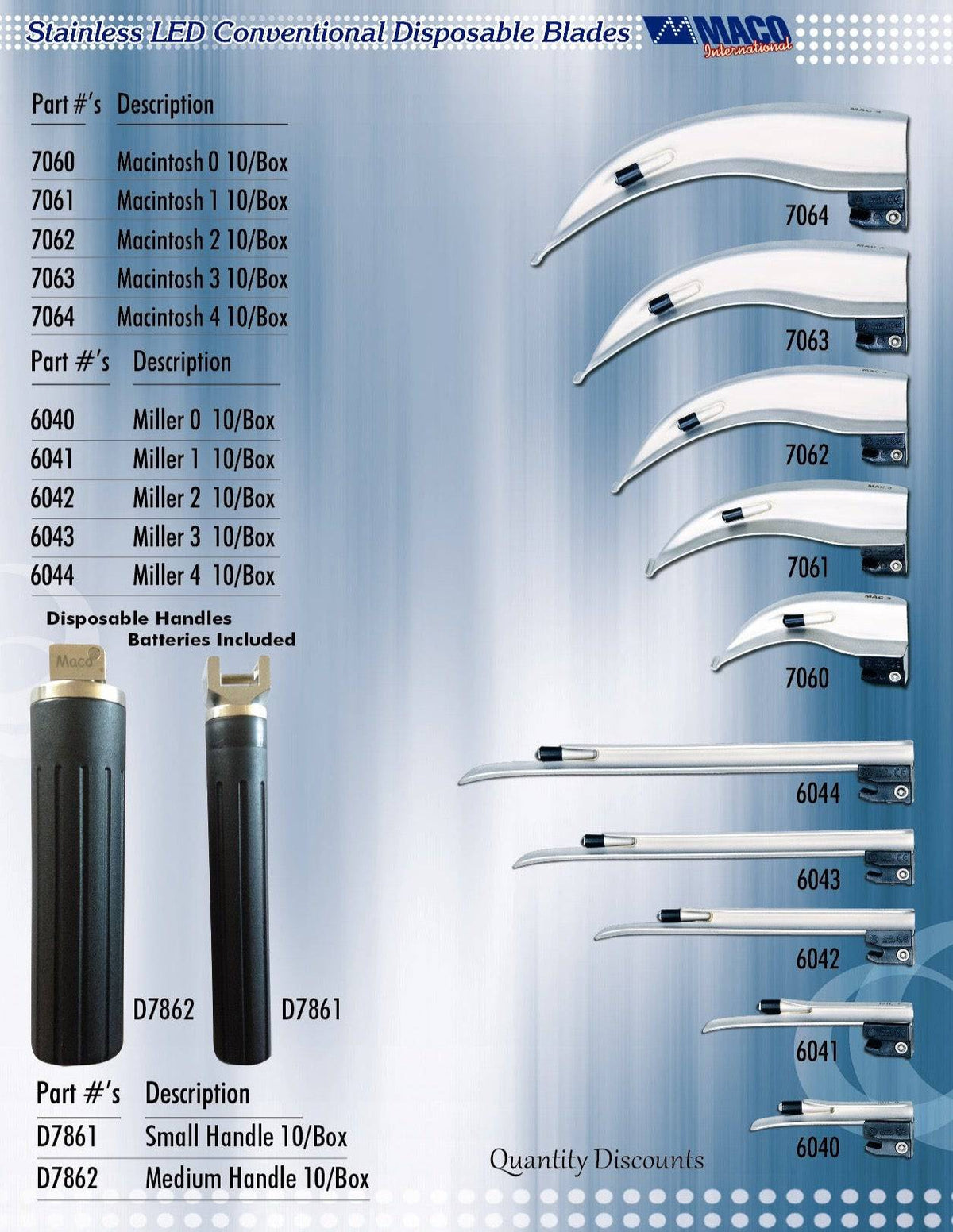 Maco Stainless Disposable LED Laryngoscope Blades and Handles - Pacific Biomedical