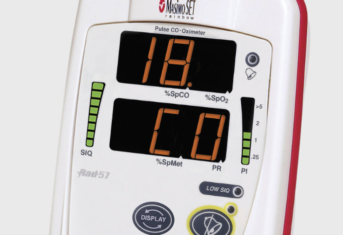 Masimo 2296 rainbow SpCO carboxyhemoglobin parameter upgrade, Rad-57 display showing an SpCO reading