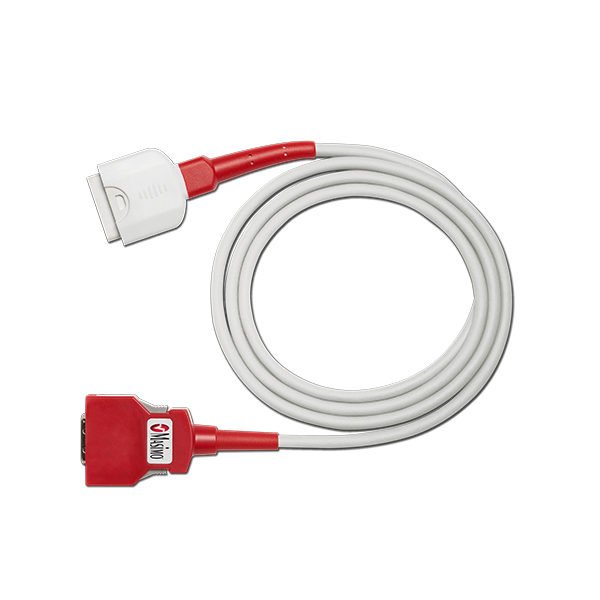 Masimo 2406 rainbow RC-4 20-pin patient cable, 4 ft coiled cable with red monitor connector and white sensor connector