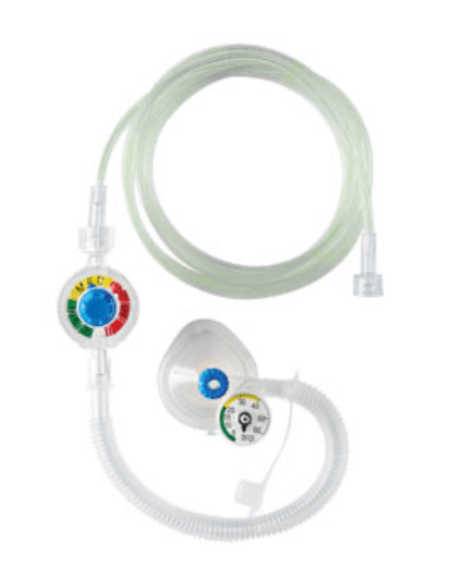 Neo-Tee with in-line Controller &amp; Override Button, Clear Anatomical Infant Face Mask, 0-60 cm H2O Manometer - Pacific Biomedical