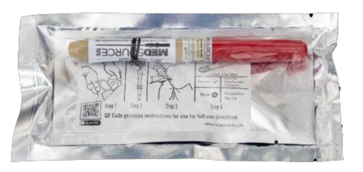Needle thoracostomy confirmation with Capnospot indicator and 3.25 inch decompression needle in a combined kit.