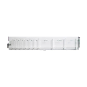 Pacific Biomedical acrylic ambulance cabinet organizer, 11-slot, 32 x 8.25 x 2.5 inches, horizontal clear compartments on a white backplate with sample labels, front view - Pacific Biomedical