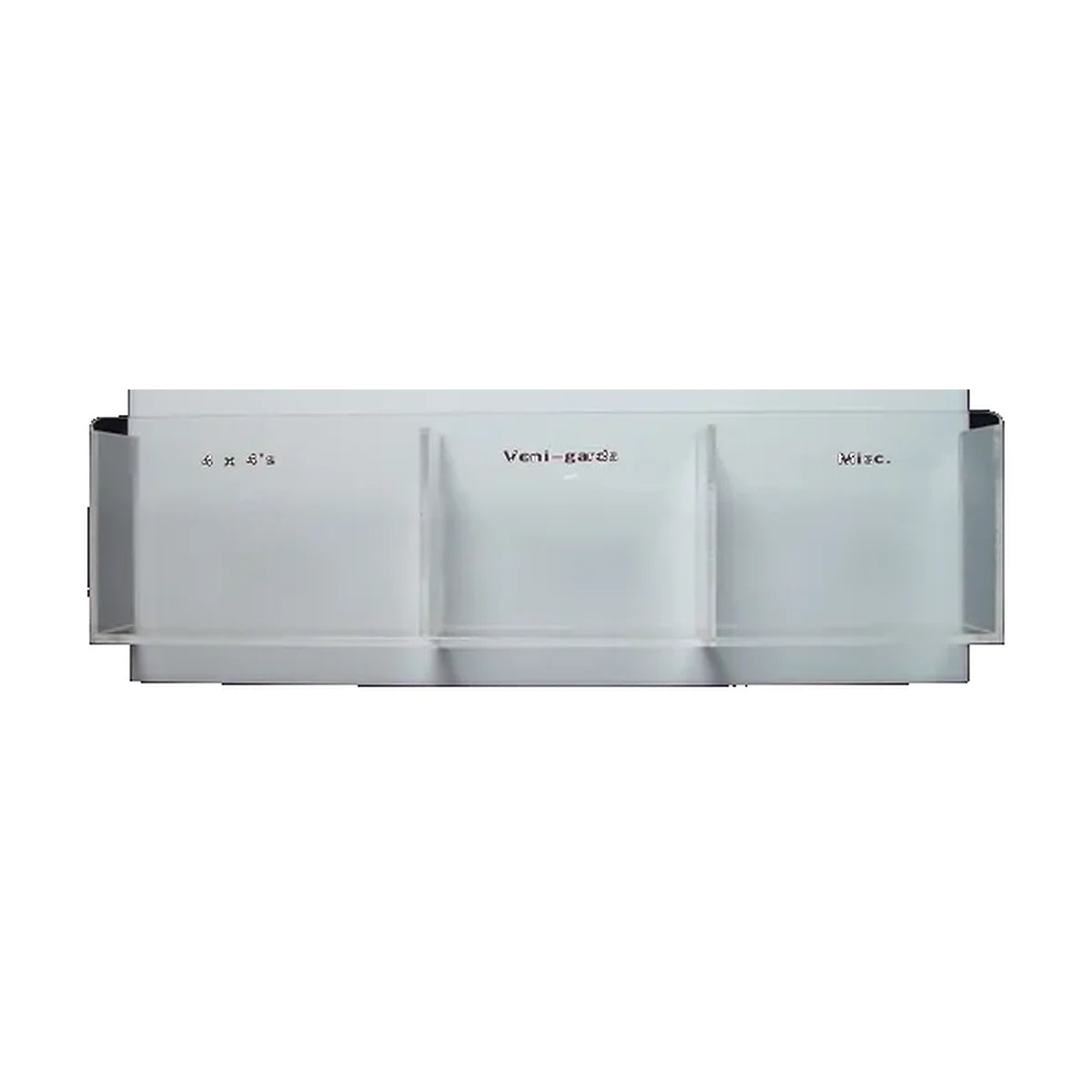 Pacific Biomedical compact acrylic ambulance organizer, 16.75 x 8.25 x 2.5 inches, three clear compartments on a white backplate with sample labels, front view - Pacific Biomedical