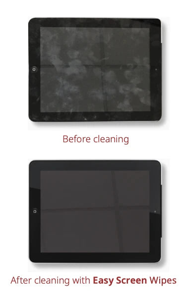Healthcare professional using PDI Easy Screen wipe on touchscreen device.
