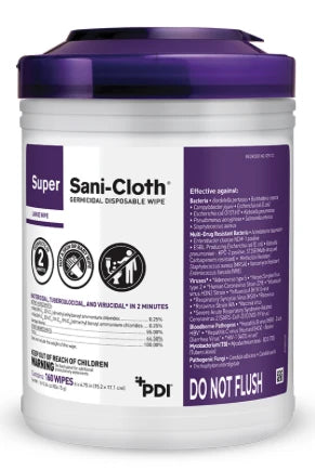 PDI Super Sani‑Cloth Q55172 large germicidal disposable wipe canister 6 x 6.75 inch EPA-registered