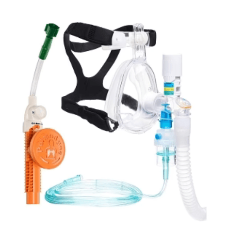 O2-MAX® Fixed System with Adult Medium BiTrac ED Mask, 5-SET(5/7.5/10/12.5/15 cmH₂O) Valve, Expandable Tubing, Filter, Nebulizer Included 10/bx - Pacific Biomedical