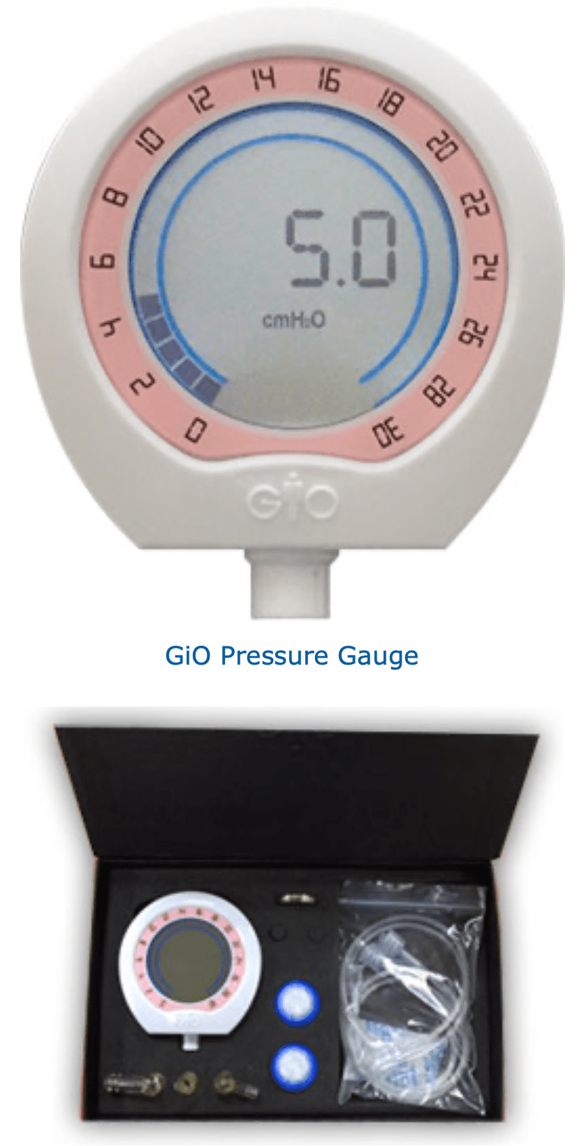 GiO 1 Pressure Gauge, 0 to 30 cm H2O, Baby Pink Panel Color - Pacific Biomedical