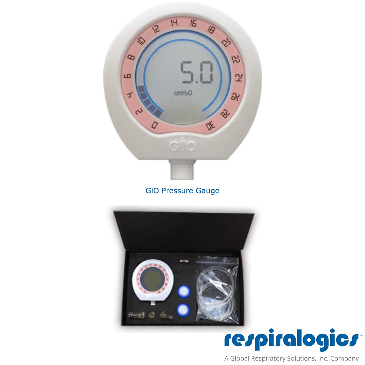 GiO 1 Pressure Gauge, 0 to 30 cm H2O, Baby Pink Panel Color 