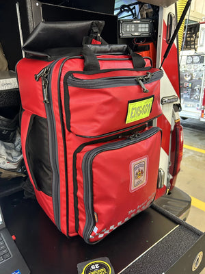 ENTRY-2 ALS backpack staged in an EMS vehicle compartment